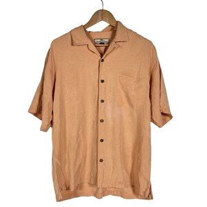 Tommy Bahama Relax 100% Silk Light Orange Palm Tree Button Down Shirt Size Mediu